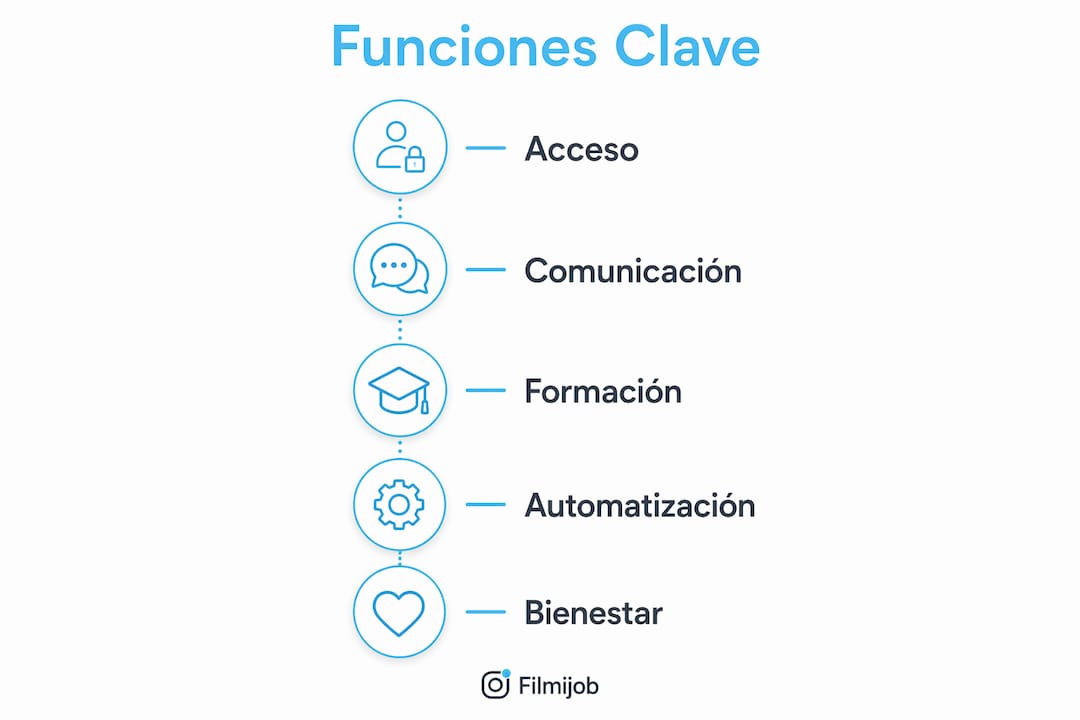 Infografía sobre las principales funcionalidades del portal del empleado de Masymas, presentada de forma vertical para facilitar la visualización del flujo de uso.