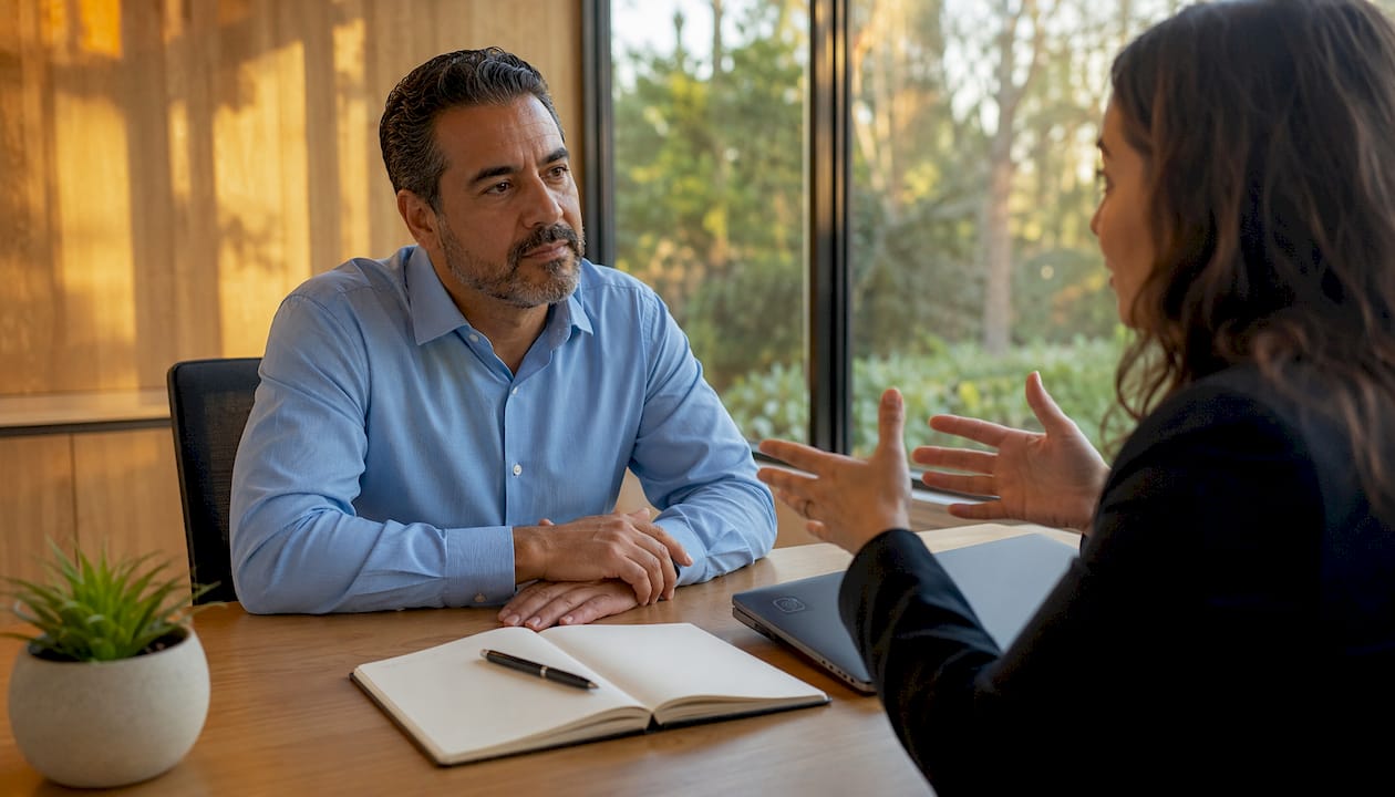 Líder que escucha activamente y dialoga con empatía con su equipo