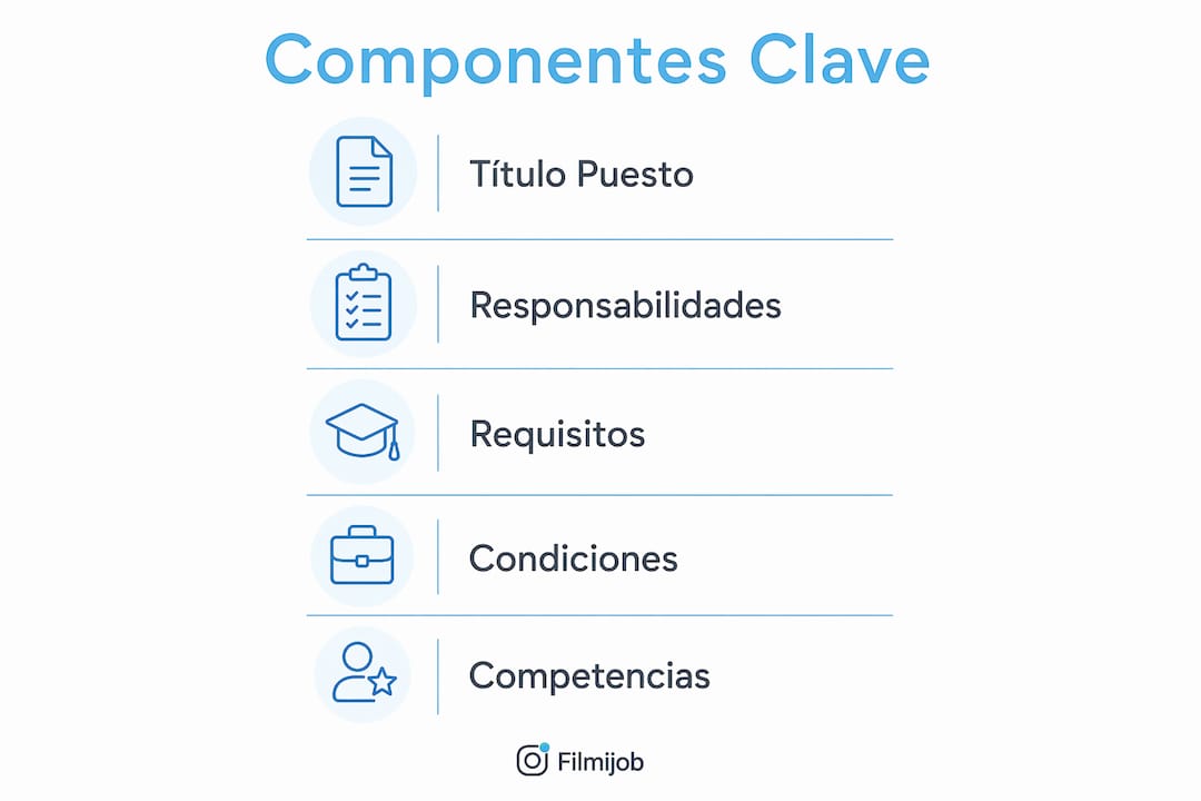 Infografía con los elementos esenciales que debe incluir una descripción de puesto