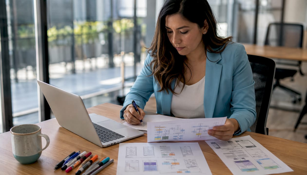 Profesional diseñando experiencias de usuario para el sector retail en un entorno colaborativo