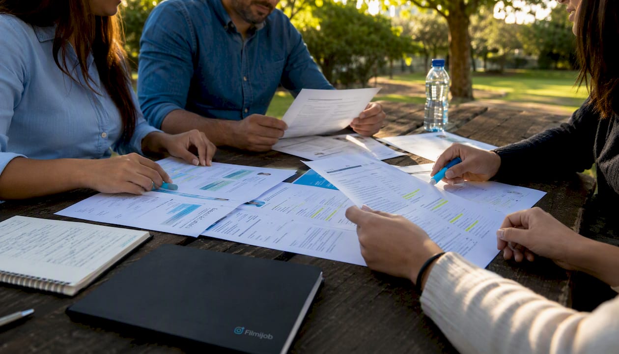 Personas revisando diferentes modelos de currículum vitae