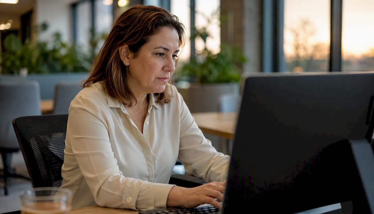 Profesional de Recursos Humanos revisando una oferta de empleo en una tablet