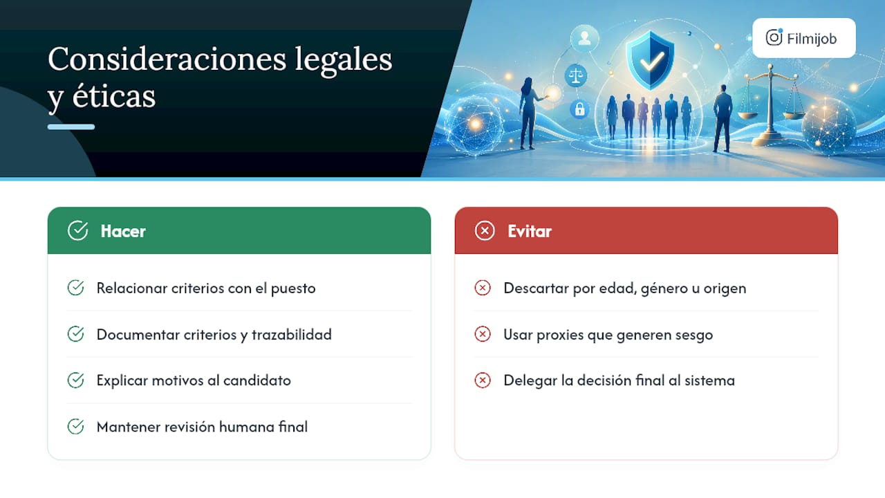 Consideraciones legales y éticas al automatizar la preselección — overview diagram