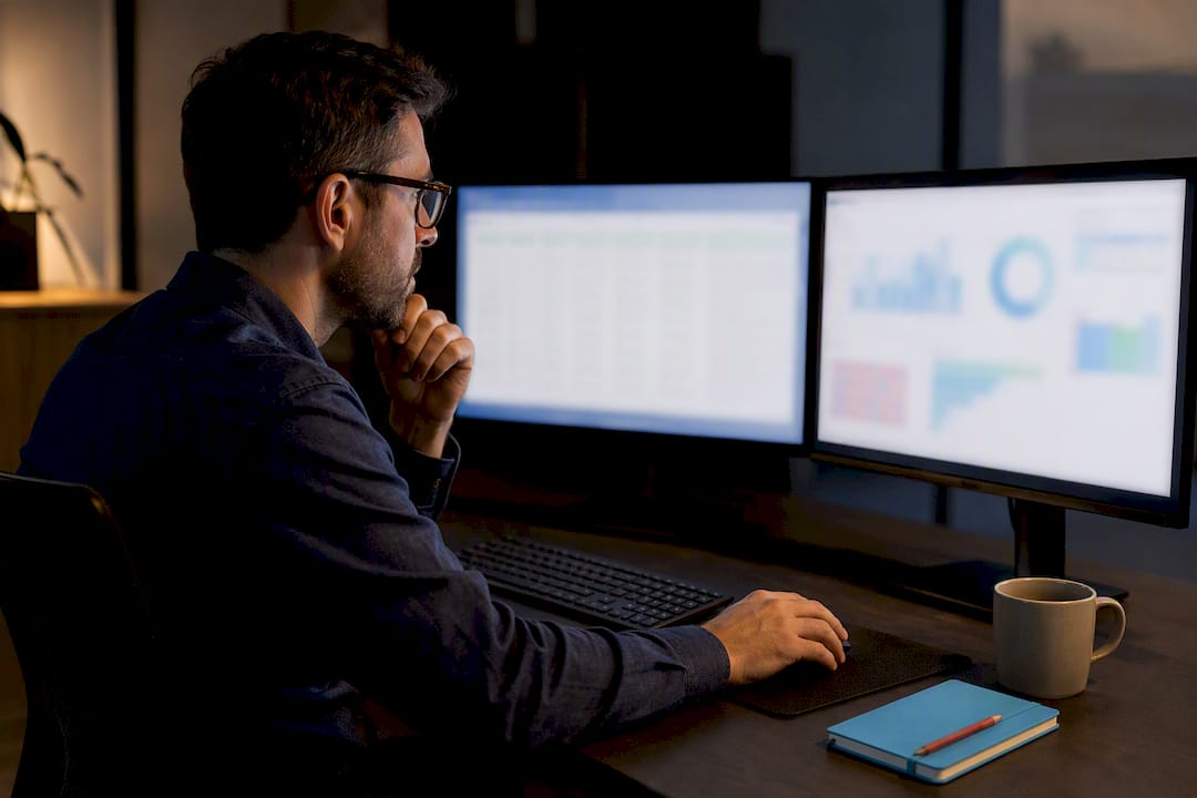 Analista revisando datos de ATS y Power BI