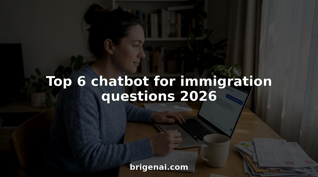 Woman using laptop for immigration chatbot at home desk