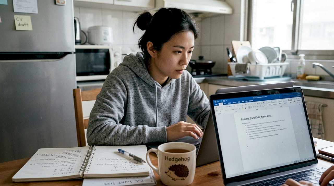 Person revising resume for Australian job