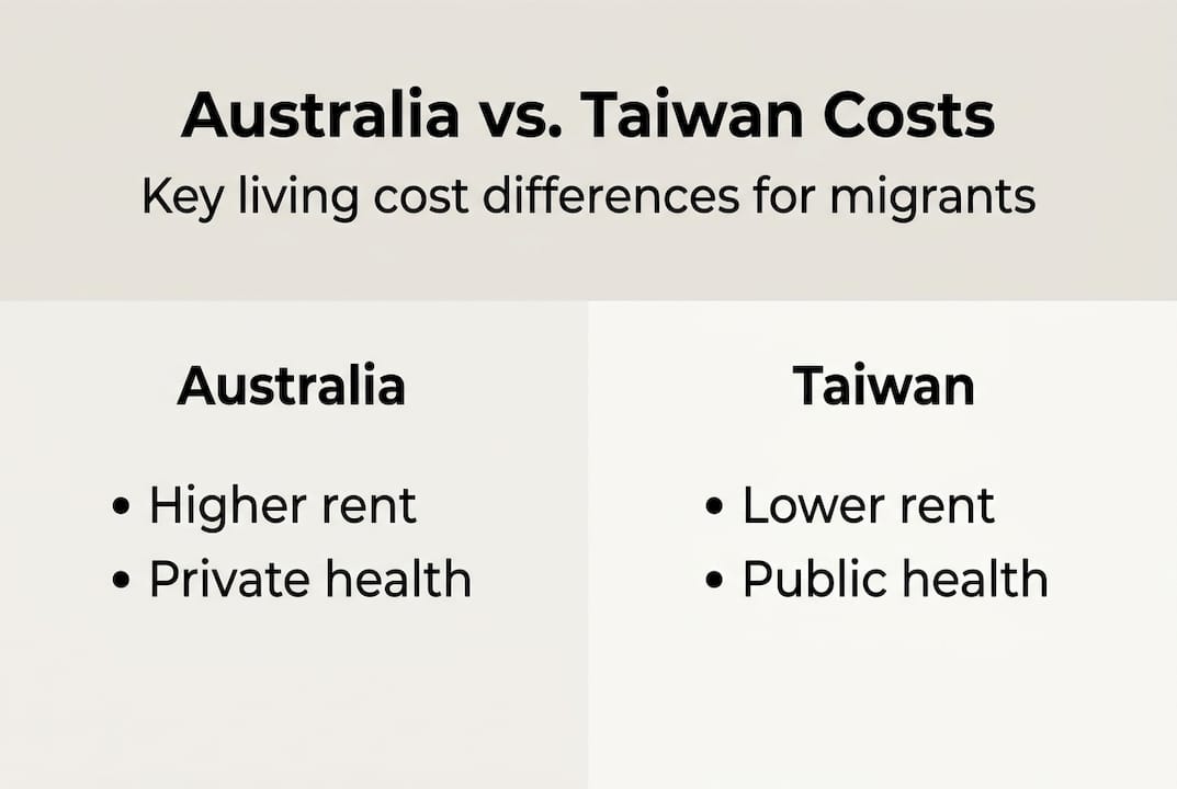 Infographic comparing Australia and Taiwan living costs