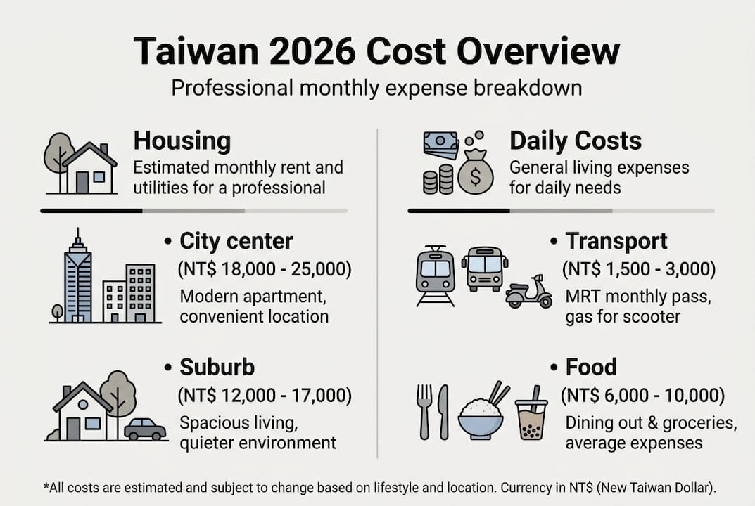 Infographic showing professional monthly expenses in Taiwan