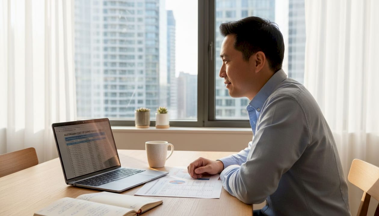 Professional comparing cost spreadsheets at home table