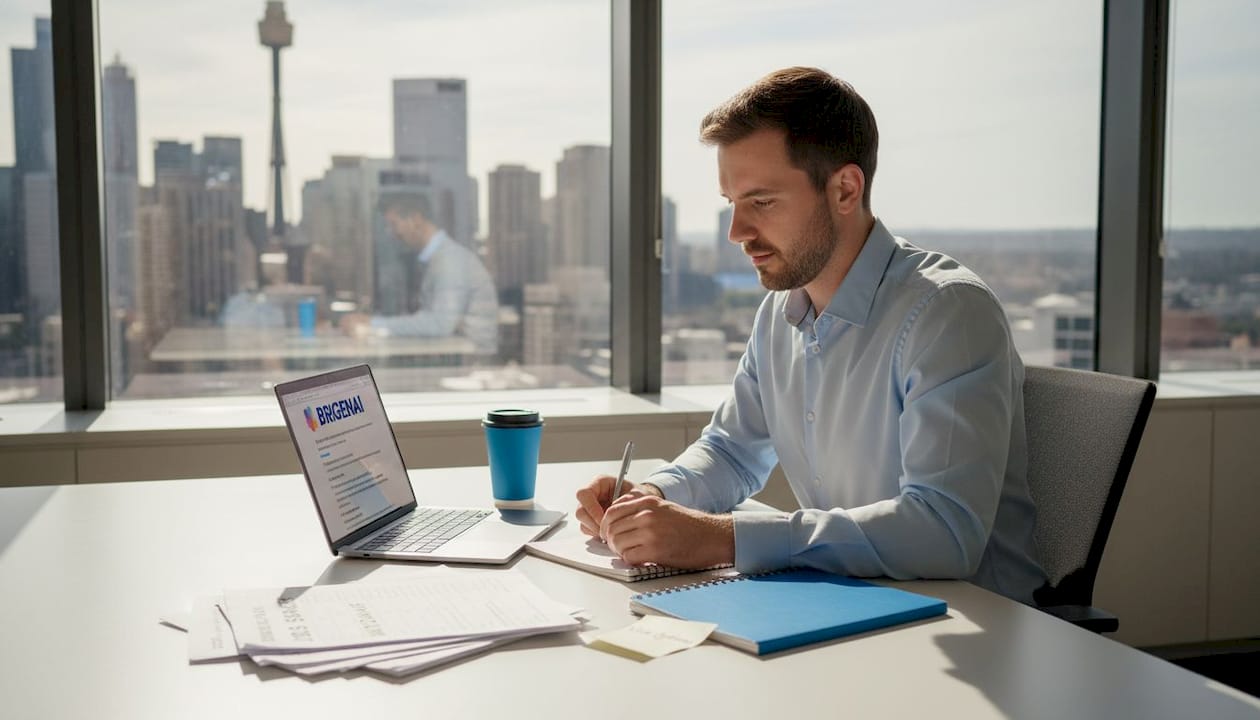 Professional working at desk in Sydney office