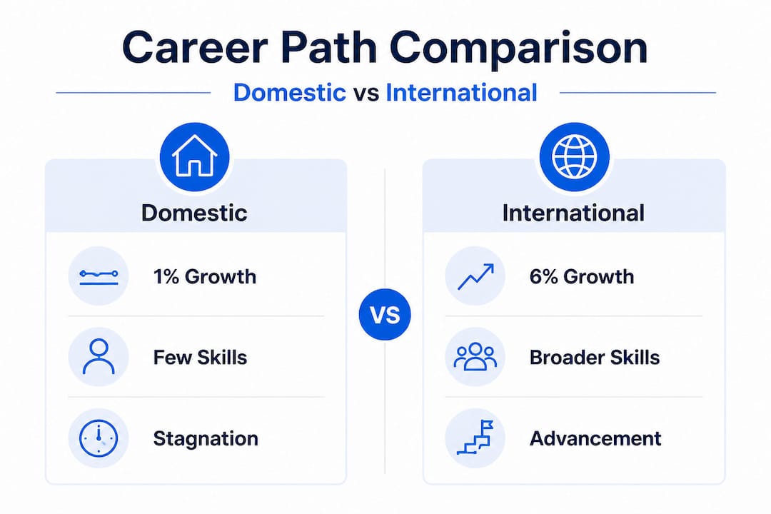 Infographic comparing domestic and international career paths