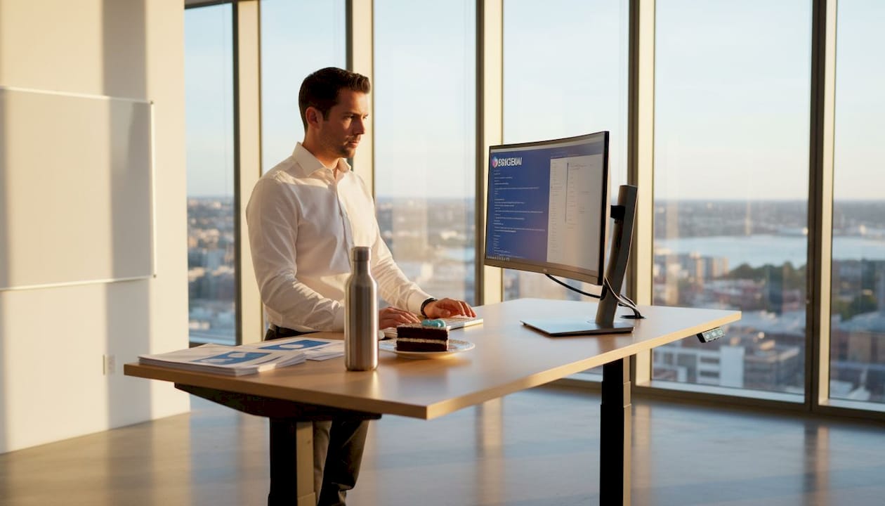 Senior AI engineer at desk reviewing code