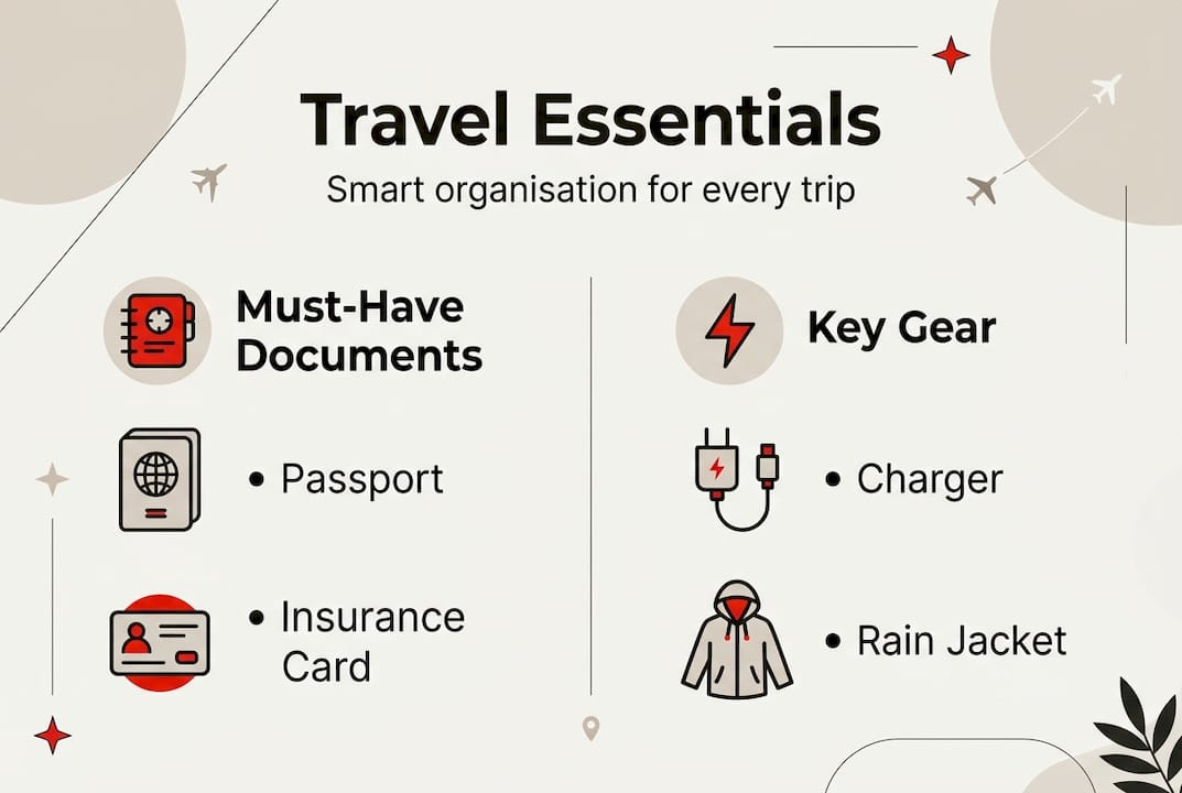 Infographic showing travel essentials organization