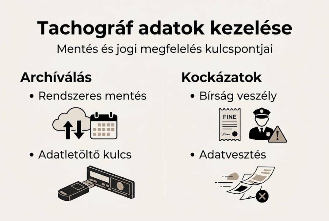 Infographic illustrating the steps of tachograph data management