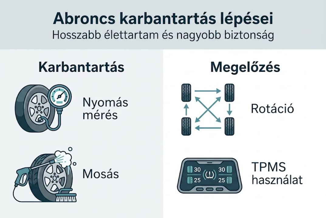 Teherautó gumiabroncsok karbantartásának legfontosabb lépései – infografika