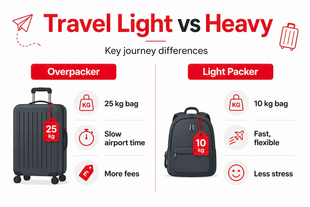Infographic contrasting heavy and light packer travel