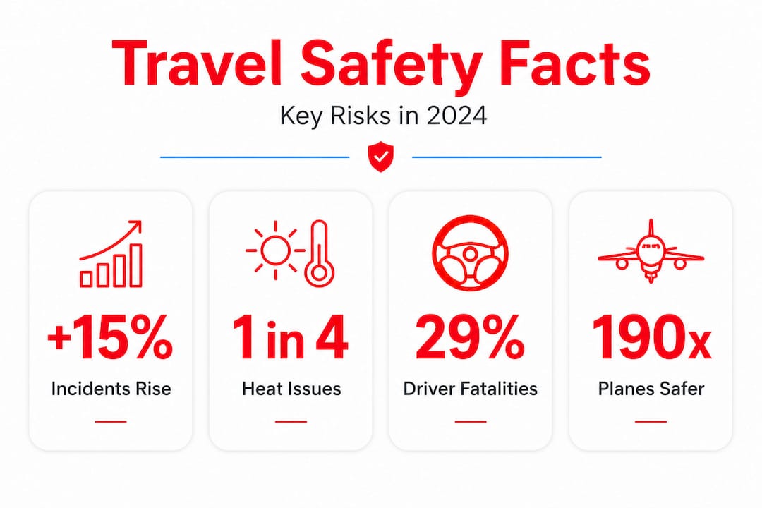 Infografía de seguridad en viajes con estadísticas principales