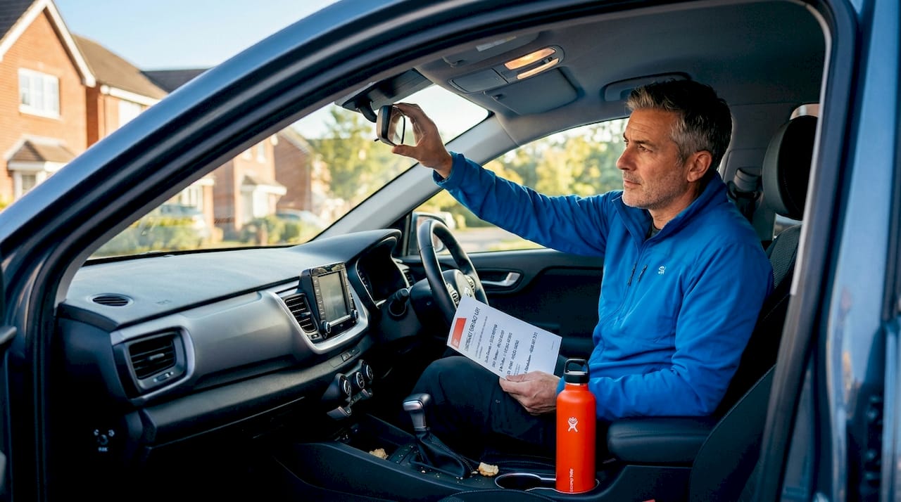 Hombre revisando elementos de seguridad antes de un viaje