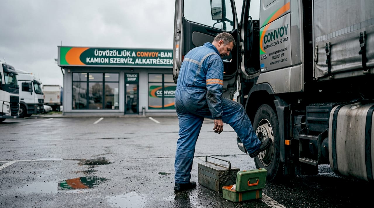 A man in waterproof workwear stands by a truck.