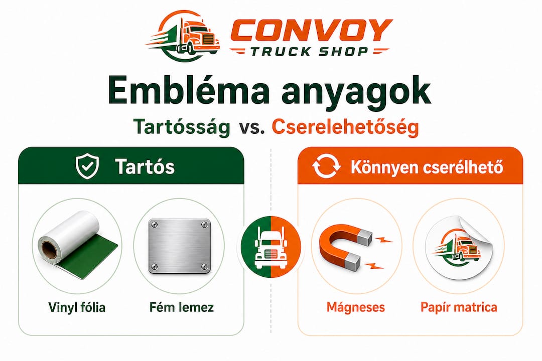 Infografika: Milyen anyagból készülnek a kamion emblémák? Összehasonlító áttekintés