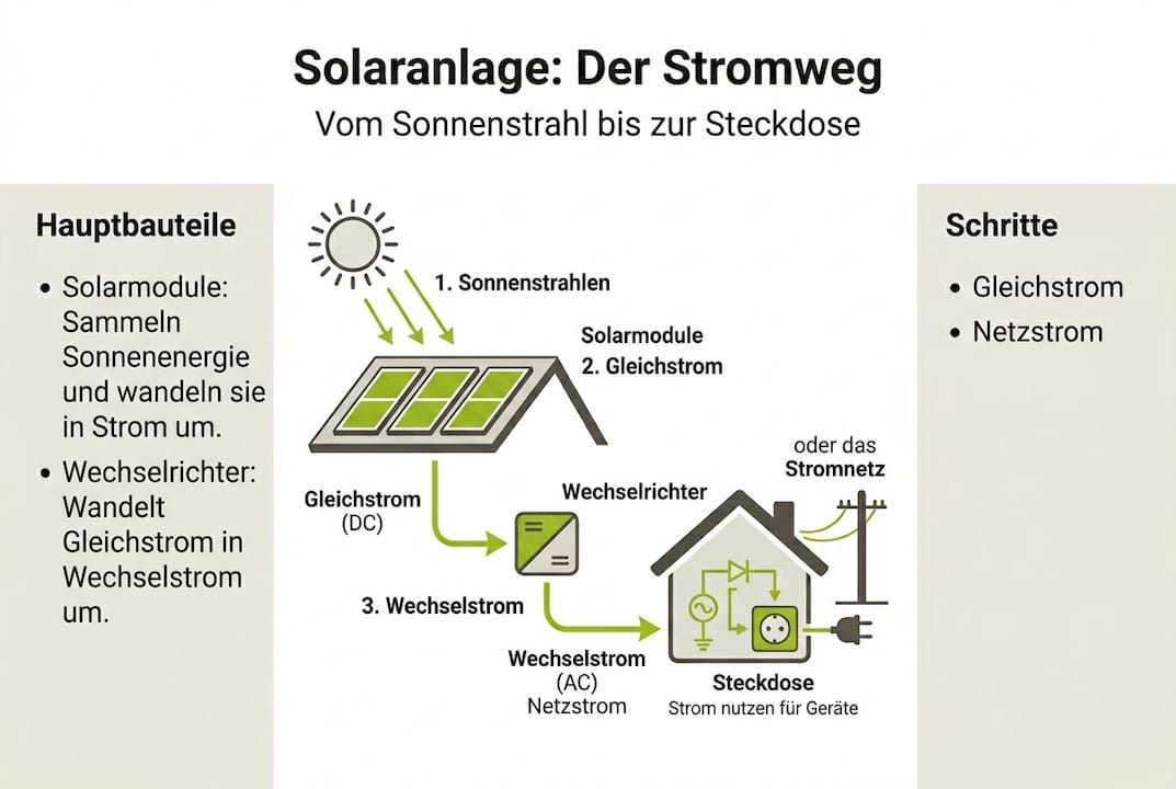Infografik: Der Weg der Sonnenenergie – vom Dach bis zur Steckdose