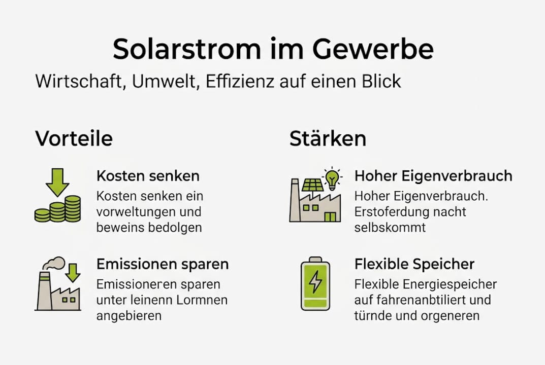 Infografik: Wie Unternehmen von Solarstrom profitieren – die wichtigsten Vorteile und Stärken auf einen Blick