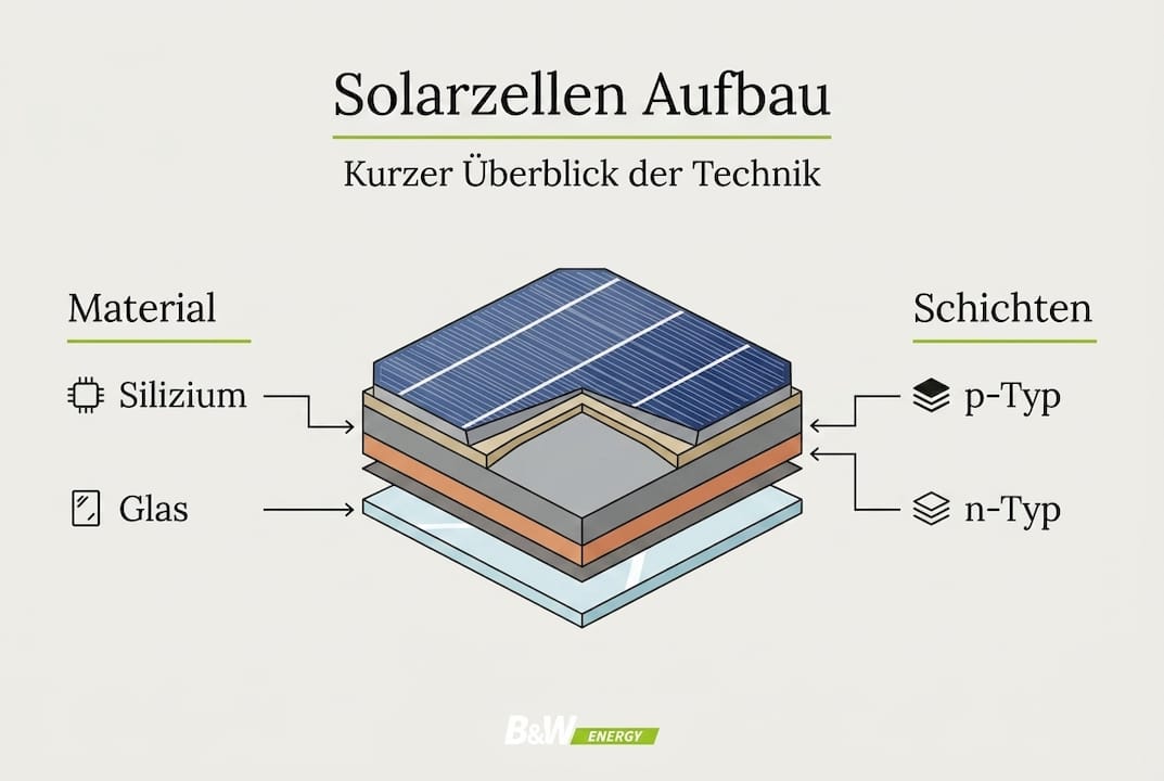 Grafik: Aufbau und Schichtstruktur von Solarzellen