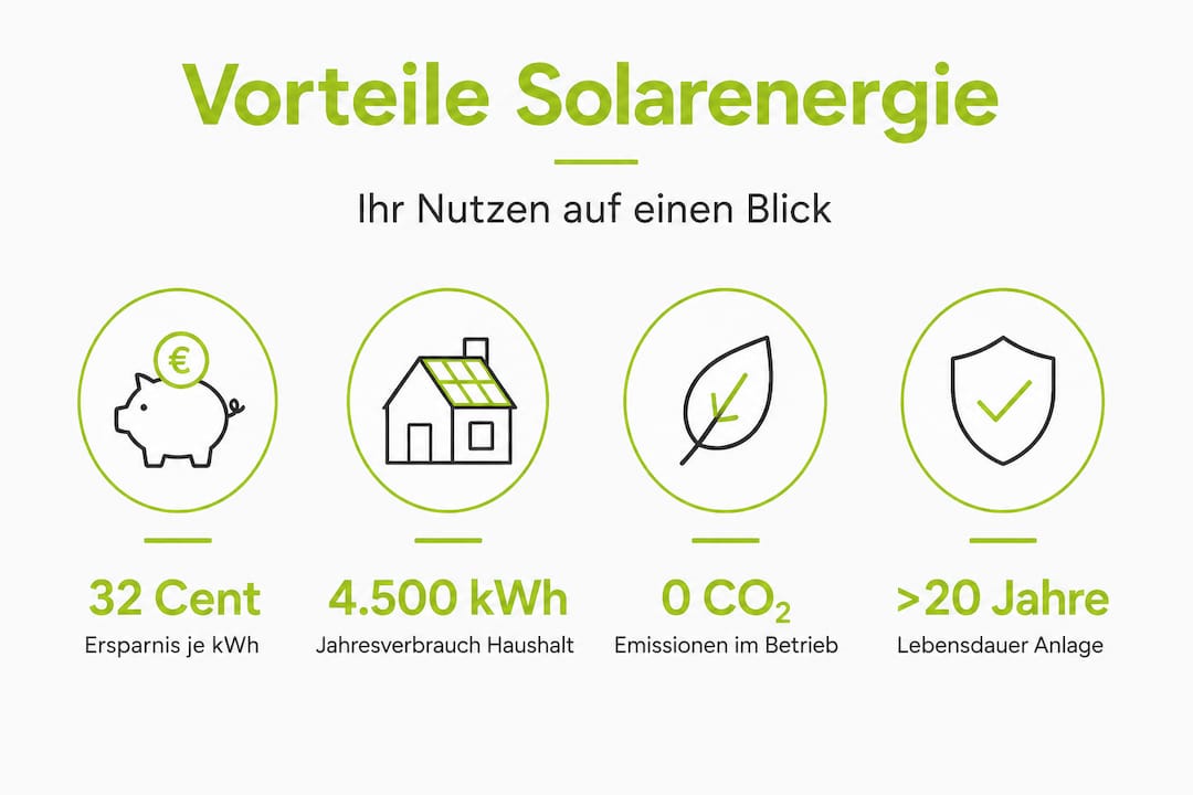 Infografik: Die wichtigsten Vorteile und Fakten rund um Solarenergie auf einen Blick