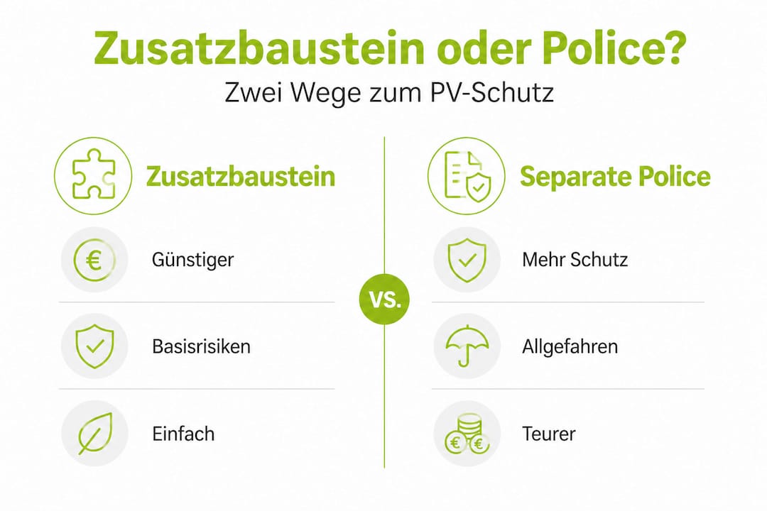 Infografik: Zusatzbaustein oder separate Police – was passt besser?