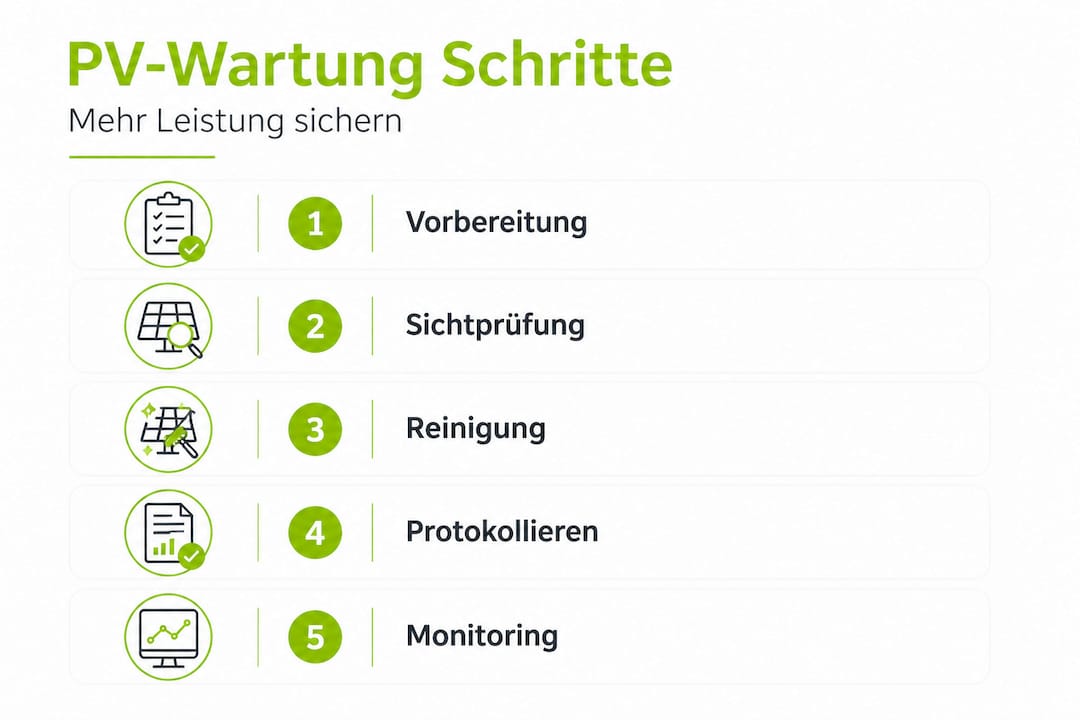 Grafik veranschaulicht die einzelnen Schritte der Wartung von Photovoltaikanlagen