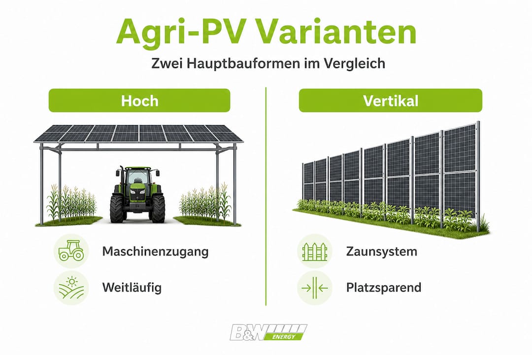 Übersicht der verschiedenen Bauarten von Agri-Photovoltaik: Ein Vergleich auf einen Blick