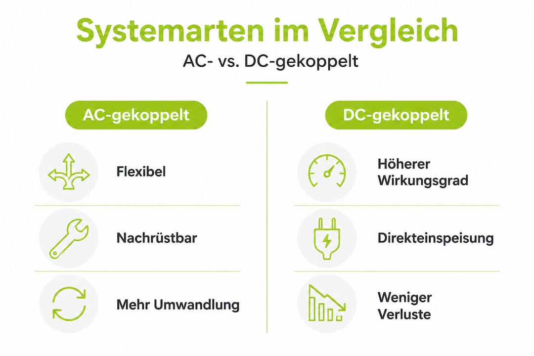 Vergleich von AC- und DC-Solarbatterien auf einen Blick – Infografik