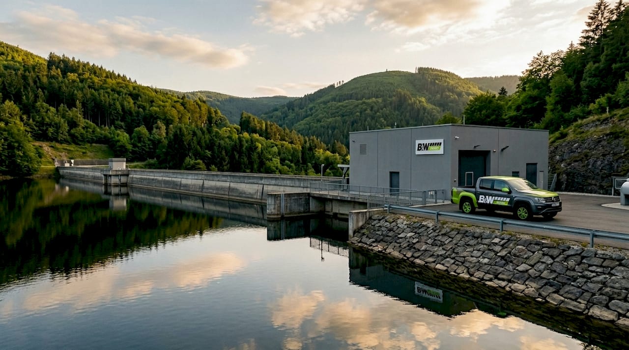 Pumpspeicherkraftwerk mit einem vorgelagerten Stausee zur Energiespeicherung