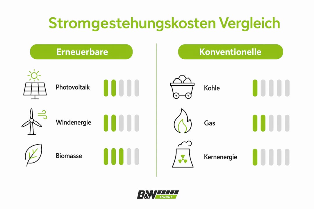 Grafische Übersicht: Wie schneiden erneuerbare Energien im Kostenvergleich zu klassischen Energiequellen ab?