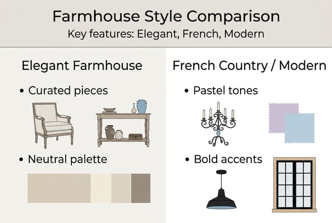 Comparison infographic of farmhouse styles