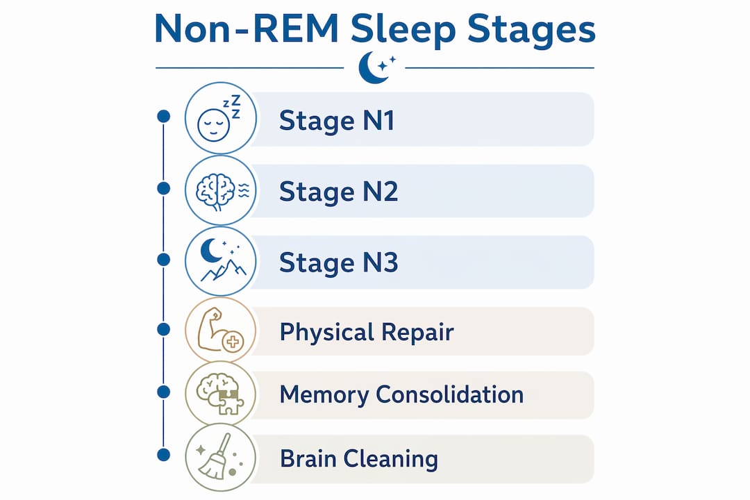 Infographic illustrating the stages and functions of non-REM sleep