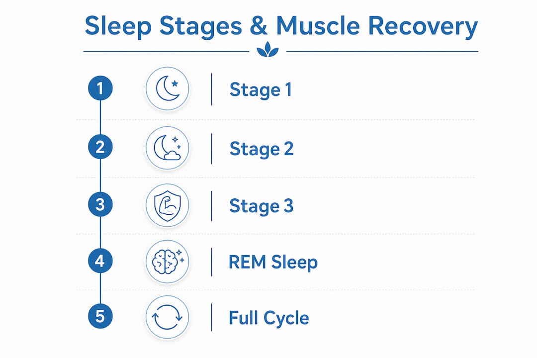 Infographic outlining sleep stages roles in muscle recovery