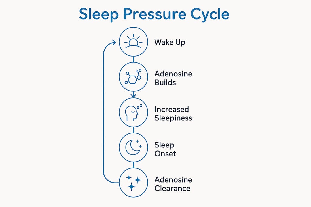 Infographic illustrating sleep pressure cycle steps
