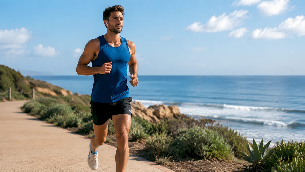 Man jogging in park during morning run