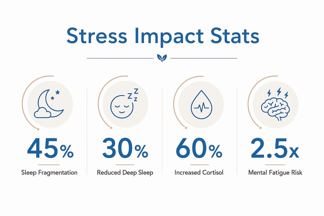 Infographic showing key statistics on stress impact on sleep