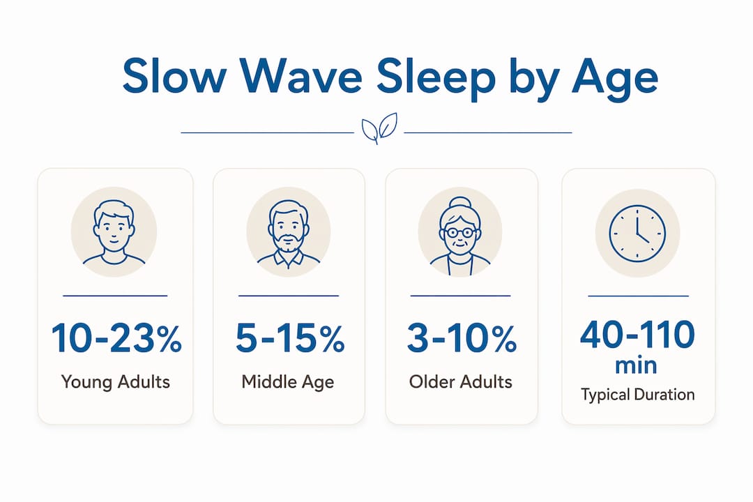 Infographic showing slow wave sleep percentages by age