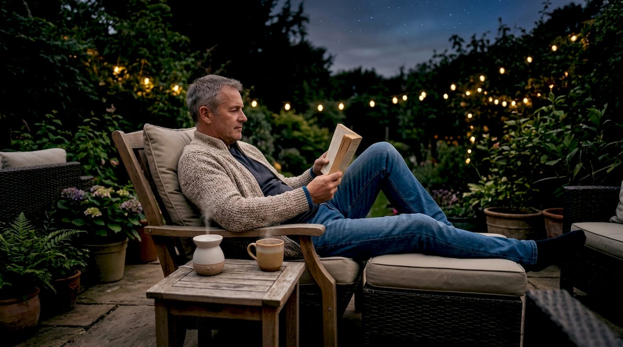 Man reading book during pre-bedtime wind-down