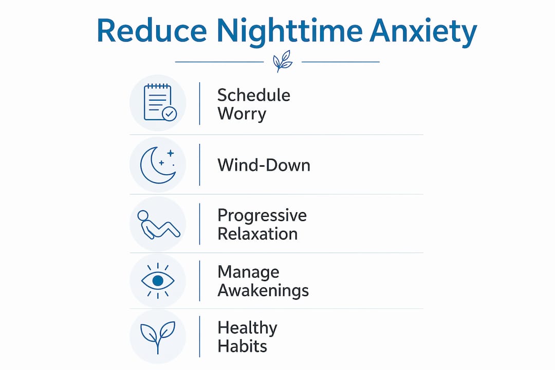 Infographic illustrating steps to reduce nighttime anxiety