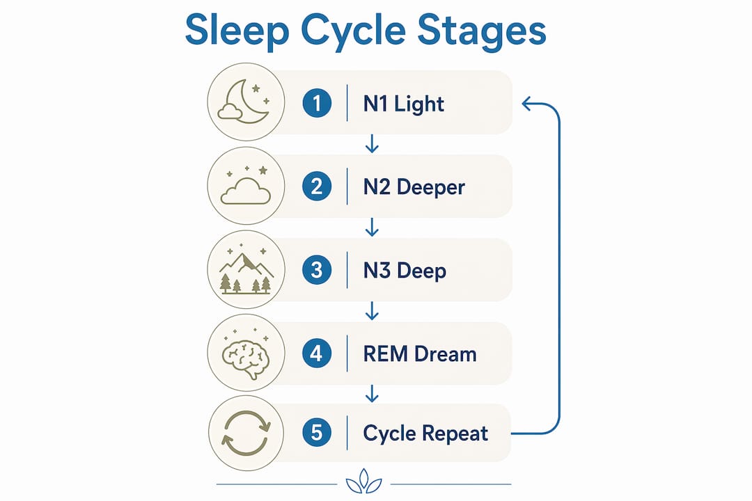 Infographic illustrating the stages of the sleep cycle