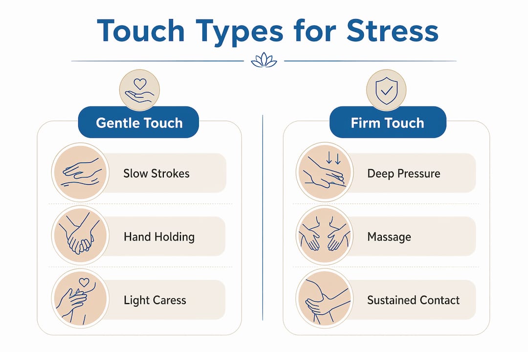 Infographic comparing types of touch for stress relief