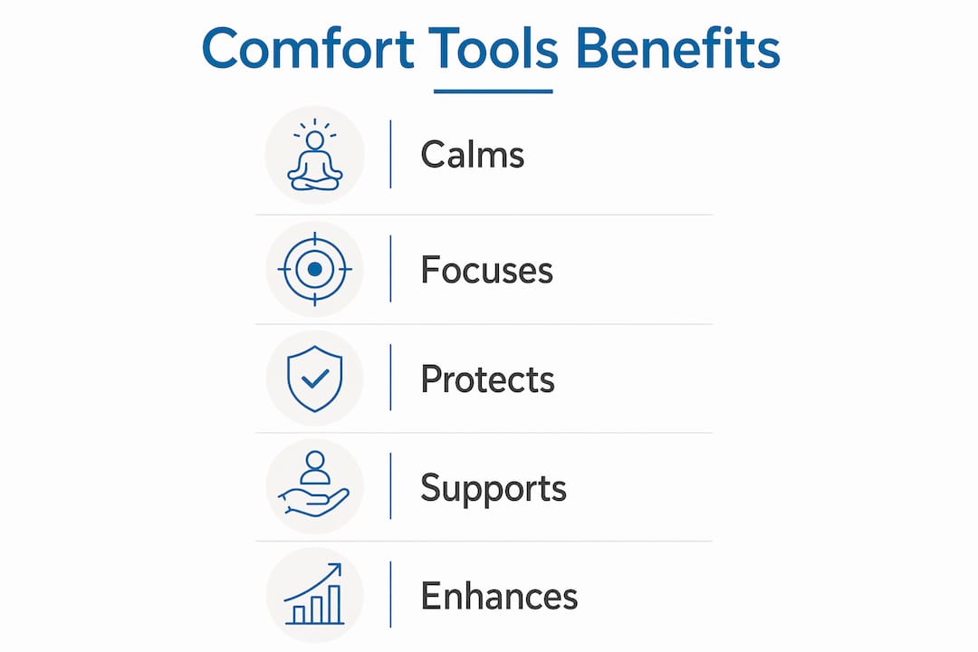 Infographic showing key psychological benefits of comfort tools