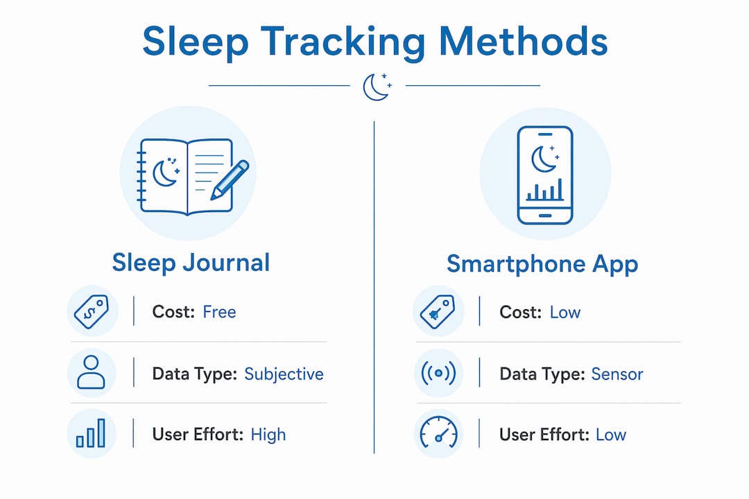 Infographic comparing sleep journal and smartphone app methods