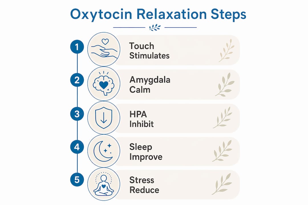 Infographic illustrating oxytocin relaxation process steps