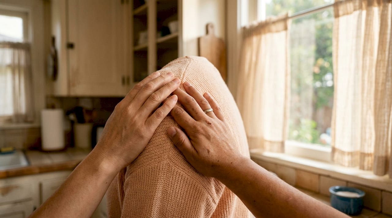 Close-up of comforting social touch on shoulder