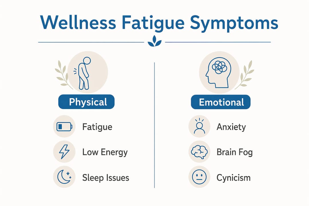 Infographic showing physical and emotional wellness fatigue symptoms